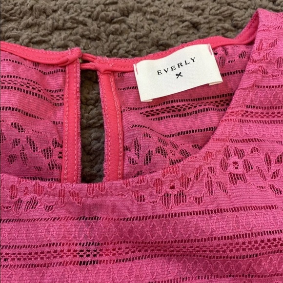 Everly Anthropologie Bright Pink Top Blouse Lace - Picture 2 of 4